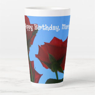 Elegant red roses photo greetings birthday latte mug