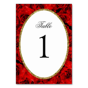 Elegant Red Roses Quinceanera Table Number