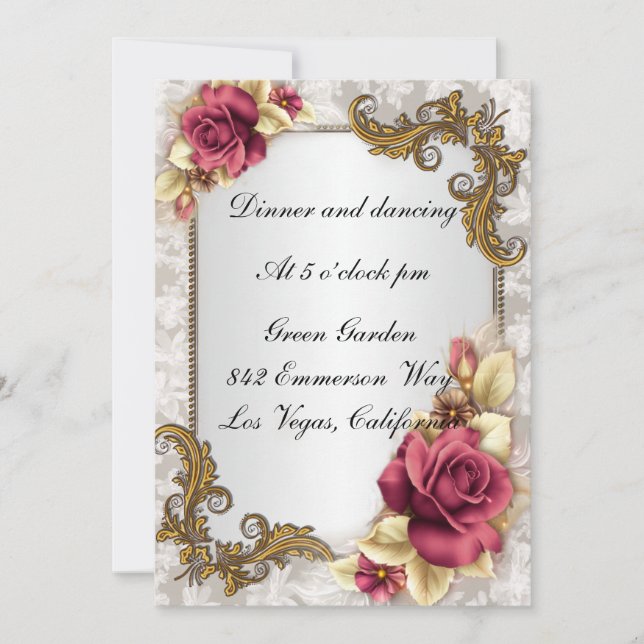 Elegant Red Roses Reception Card (Front)
