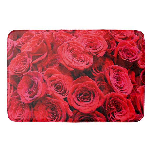 Elegant red roses red flowers red floral bath mat (Front)