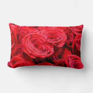 Elegant red roses red flowers red floral lumbar pillow