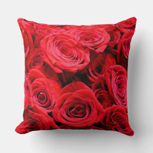 Elegant red roses red flowers red floral throw pillow