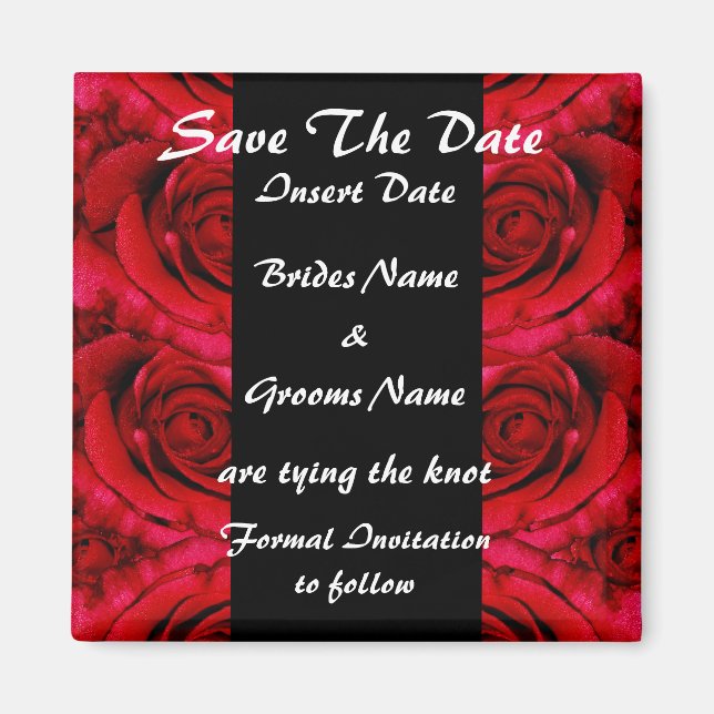Elegant red roses save the date magnets (Front)