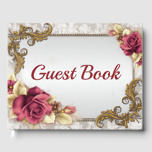 Elegant Red Roses Wedding Guestbook (Front)