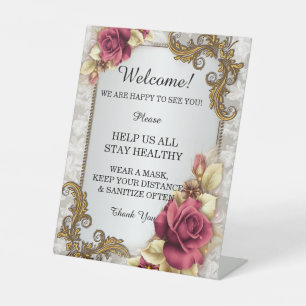 Elegant Red Roses Wedding Safety Pedestal Sign