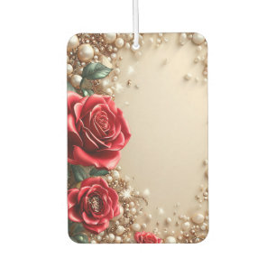 Elegant Red Roses With Golden Ornaments Air Freshener