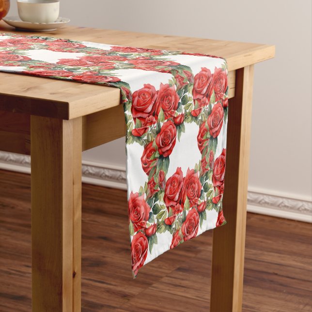 Elegant Red Roses Wreaths Table Runner (In Situ)