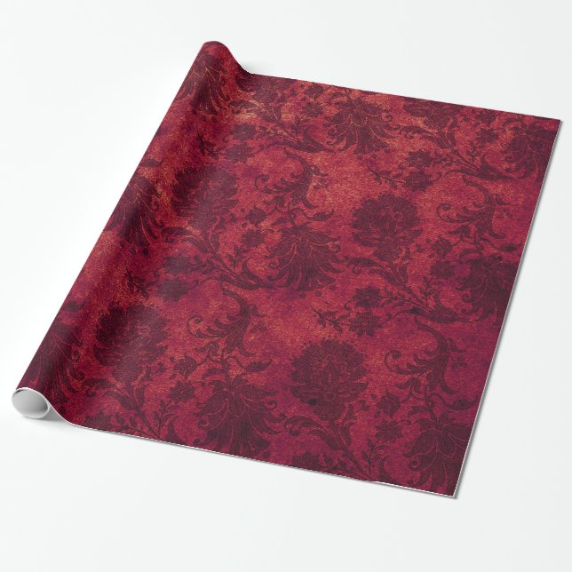 Elegant red royal damask floral pattern wrapping paper (Unrolled)
