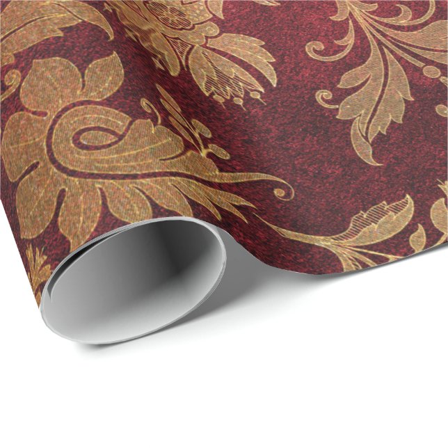 Elegant red royal damask floral pattern wrapping paper (Roll Corner)