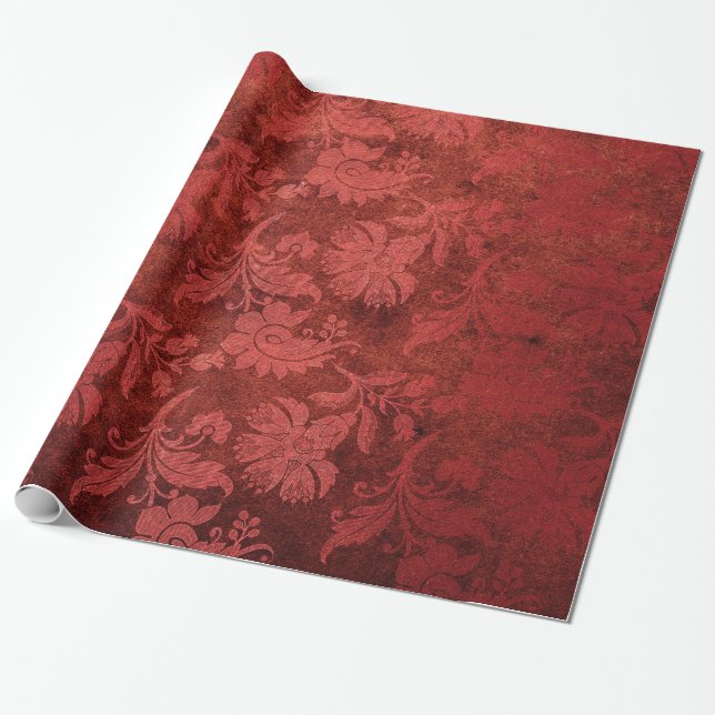 Elegant red royal damask floral pattern wrapping paper (Unrolled)