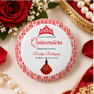 Elegant Red Royal Quinceañera 2 Inch Round Button