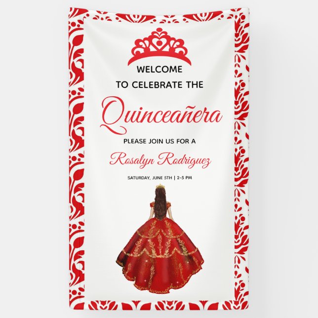 Elegant Red Royal Quinceañera Banner (Vertical)