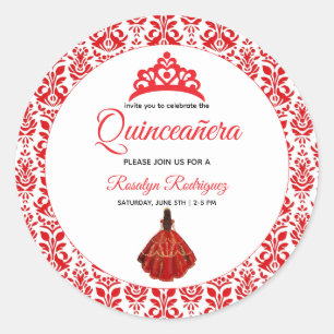 Elegant Red Royal Quinceañera Classic Round Sticker