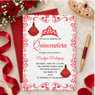 Elegant Red Royal Quinceañera Invitation