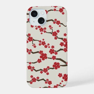 Elegant Red Sakura Cherry Blossom Flowers Modern iPhone 15 Case