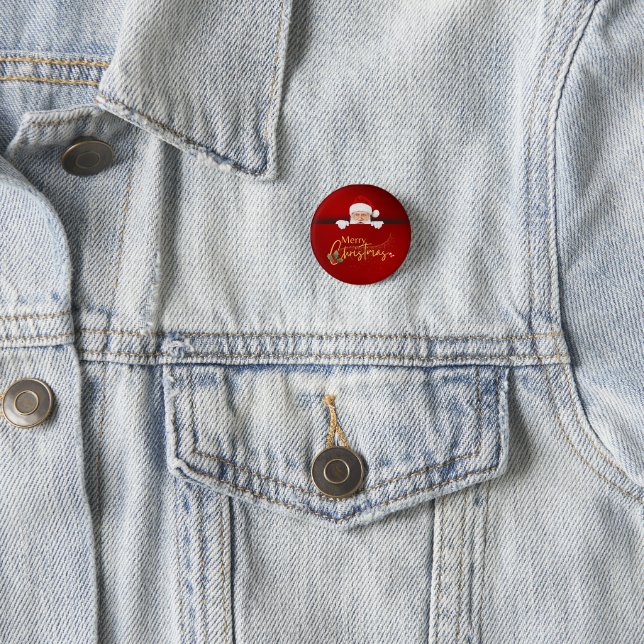 Elegant Red Santa Claus Merry Christmas 1 Inch Round Button (In Situ)
