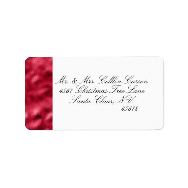 Elegant Red Satin Metallic Script Name Address Label (Front)