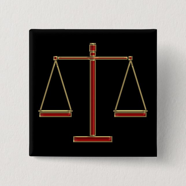 Elegant Red Scales of Justice | Law 2 Inch Square Button (Front)