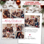 Elegant Red Script 5 Photo Collage Christmas  Holiday Card<br><div class="desc">Modern Simple Elegant Red Calligraphy 5 Photo Collage Merry Christmas Script Holiday Card. PLEASE NOTE, THESE 6.5" X 8.75" SIZE CARDS ARE LARGER THAN AVERAGE, DUE TO THE LARGER CARD SIZE, IT'S ALMOST CERTAIN THAT THE POSTAGE COSTS WILL BE HIGHER. IF YOU PREFER THE STANDARD 5X7" SIZE, YOU CAN FIND...</div>