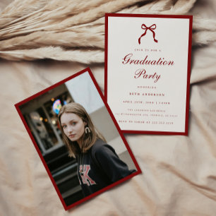 Elegant Red Script Coquette Graduation Party Photo Invitation