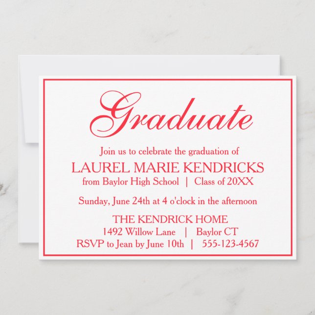 Elegant Red Script Graduation Party Invitation (Front)