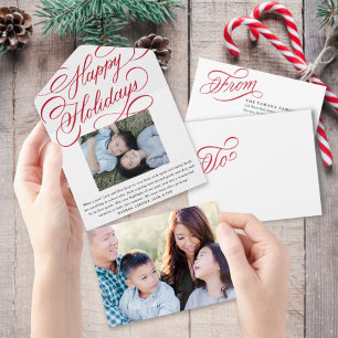 Elegant Red Script Happy Holiday Photo Card
