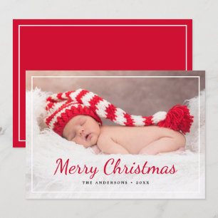 Elegant Red Script Merry Christmas Custom Photo Holiday Card