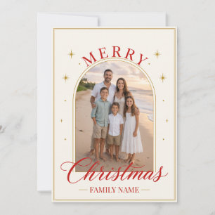 Elegant Red Script Merry Christmas Family  Holiday Card