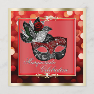 Elegant Red Shimmering Lights Bokeh Masquerade Invitation