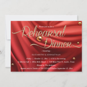 Elegant Red Silk Gold Minimal Rehearsal Dinner Invitation