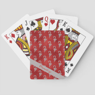 Elegant Red Silver Candy Canes Christmas Holiday Playing Cards