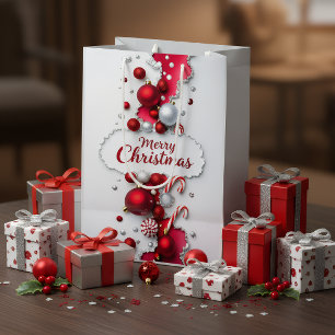 Elegant Red & Silver Christmas Gift Bag