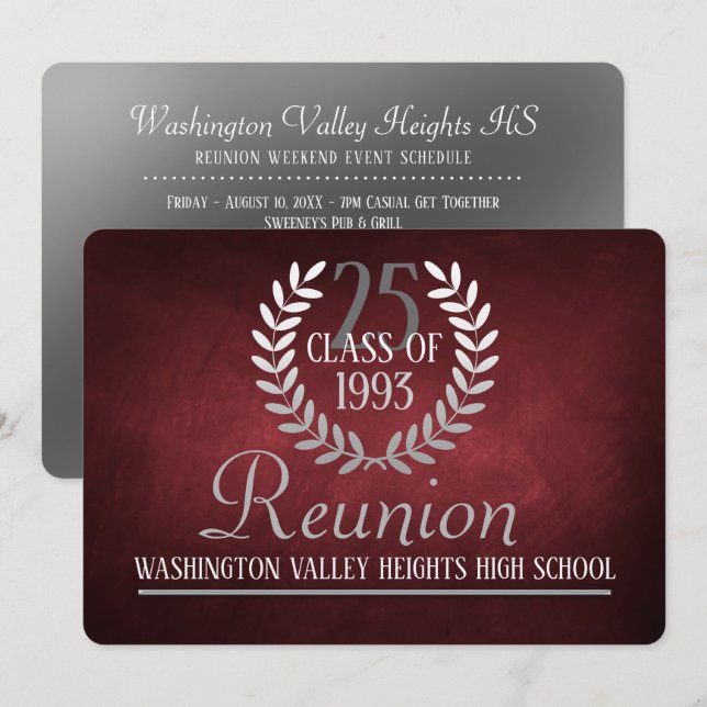 Elégant Red|Silver Class Reunion Invitation (Devant / Derrière)