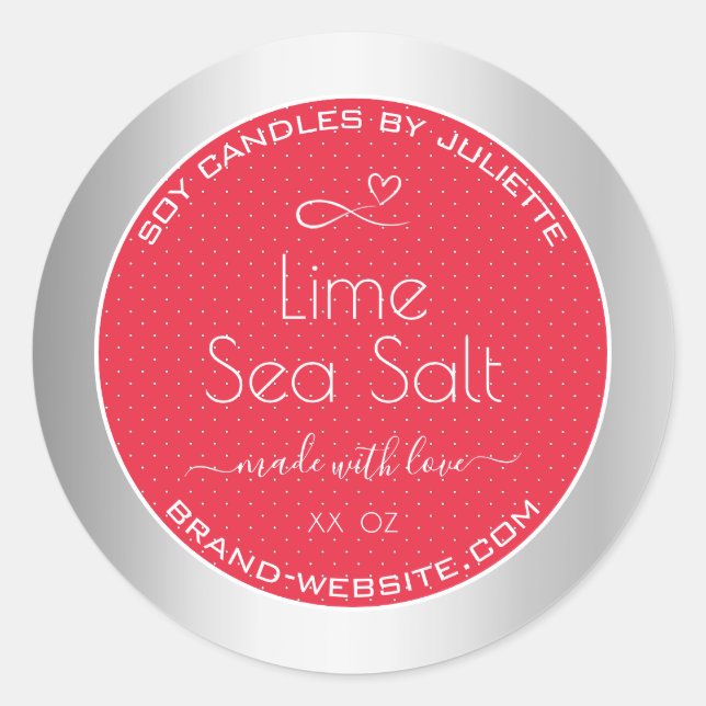 Elegant Red Silver Coloured Soy Candles Packaging Classic Round Sticker (Front)