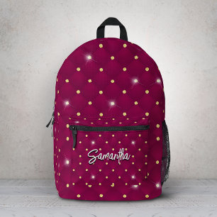Elegant red silver faux glitter drips monogrammed printed backpack