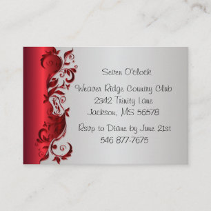 Elegant Red & Silver Florid Wedding Design Enclosure Card