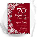 Elegant Red Silver Roses 70th Birthday Party Invitation<br><div class="desc">Red silver floral 70th birthday party invitation. Elegant design featuring roses,  faux silver foil and typography script font. Trendy invite card perfect for a stylish female bday celebration. Can be customized to any age. Printed Zazzle invitations or instant download digital printable template.</div>