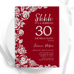 Elegant Red Silver Roses Surprise 30th Birthday Invitation<br><div class="desc">Red silver floral surprise 30th birthday party invitation. Elegant design featuring roses,  faux silver foil and typography script font. Trendy invite card perfect for a stylish female bday celebration. Can be customized to any age. Printed Zazzle invitations or instant download digital printable template.</div>