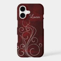 Elegant Red Silver Swirl