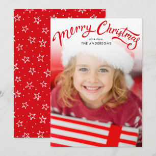 Elegant Red Simple Merry Christmas Photo Holiday Card