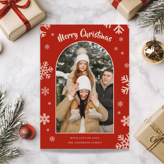 Elegant Red Snowflake Christmas Photo Card (Elegant Red Snowflake Christmas Photo Card)