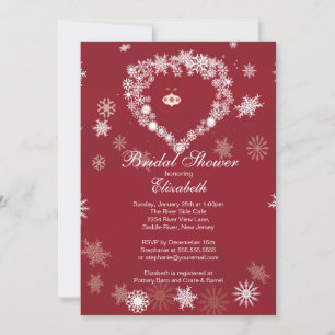 Elegant Red Snowflake Heart Winter Bridal Shower Invitation