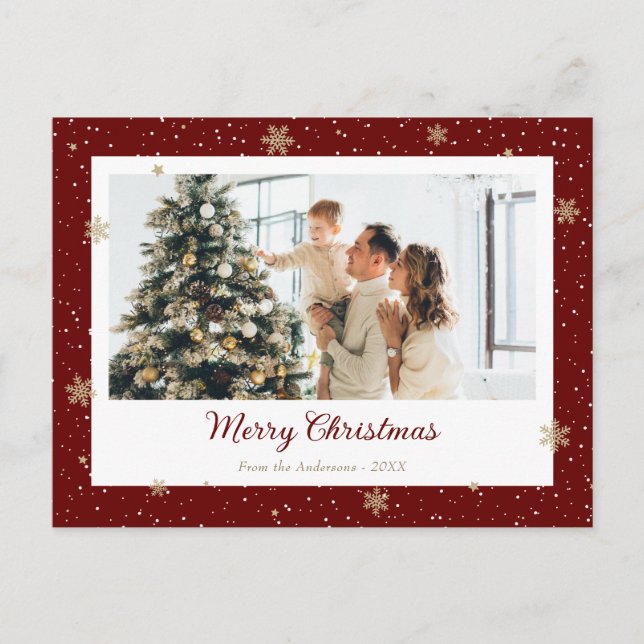 Elegant Red Snowflake Photo Christmas Holiday Postcard (Front)