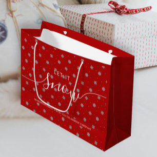 Elegant red snowflakes and dots custom large gift bag