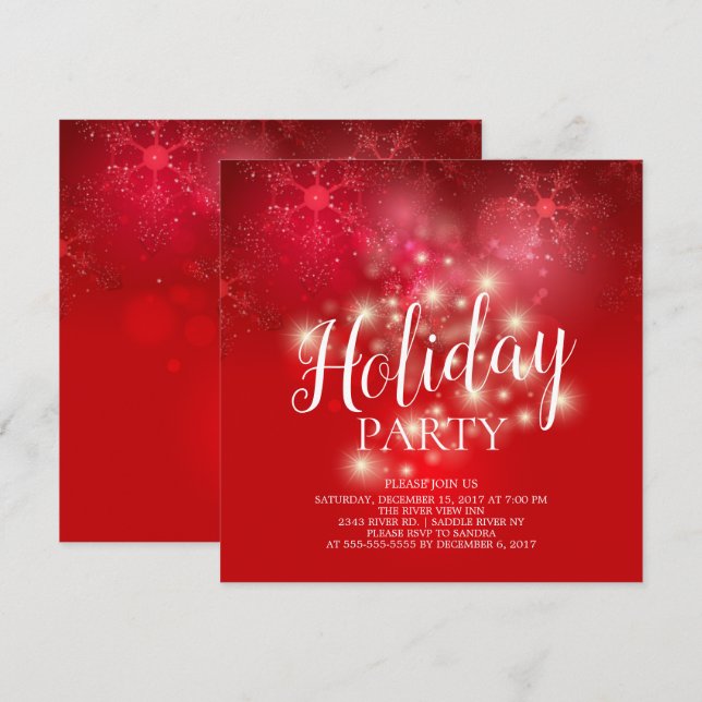 Élégant Red Snowflakes Fête Invitation (Devant / Derrière)