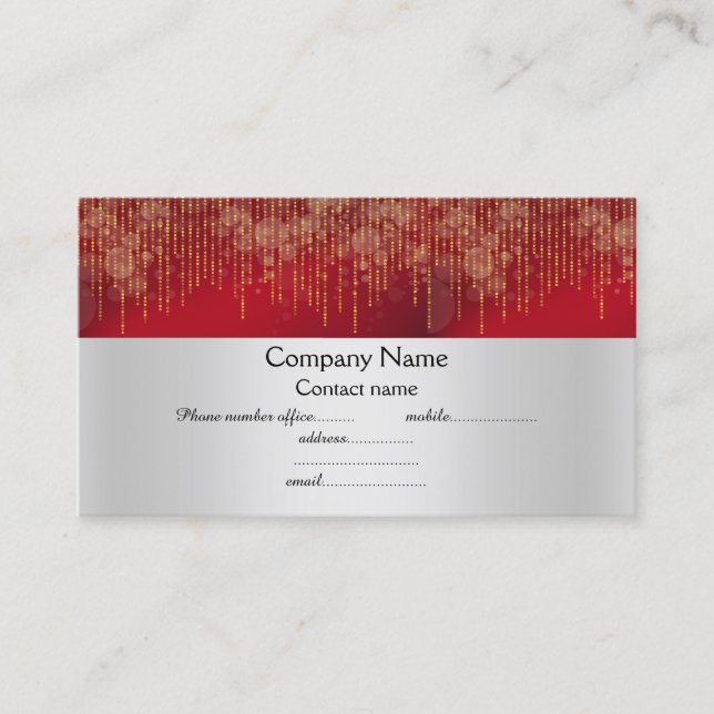 elegant red sparkle gold business card (Front)