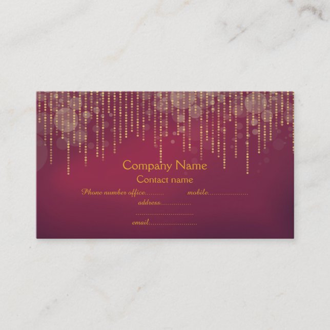 elegant red sparkle gold business maroon business card (Front)