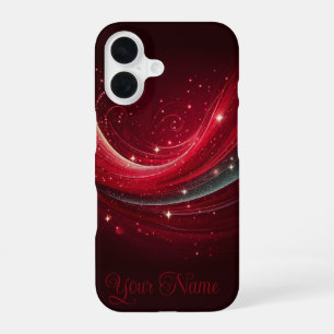 Elegant Red Sparkling Swirl Background iPhone 16 Case