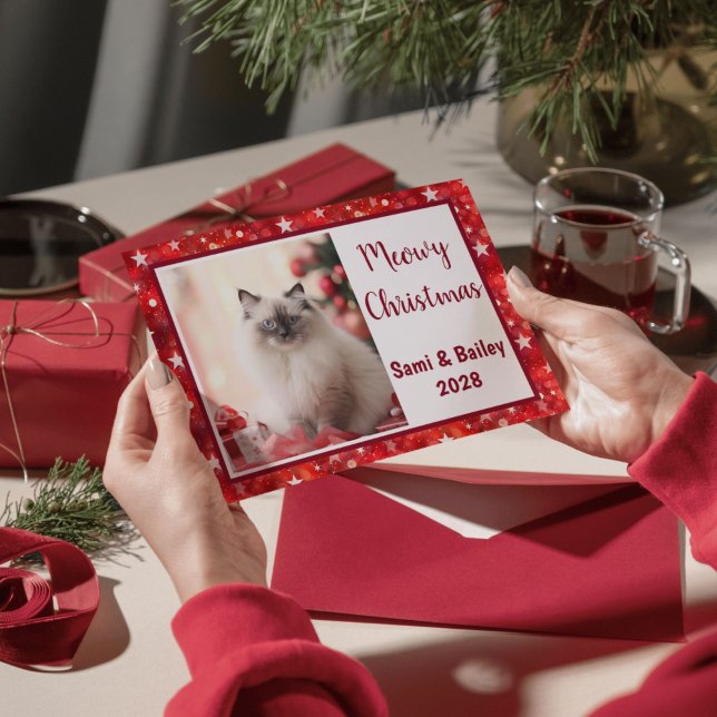 Elegant Red Stars Holiday Photo Card (Elegant Red Holiday Photo Personalized Card)