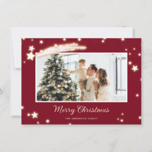Elegant Red Stars Photo Merry Christmas Cards